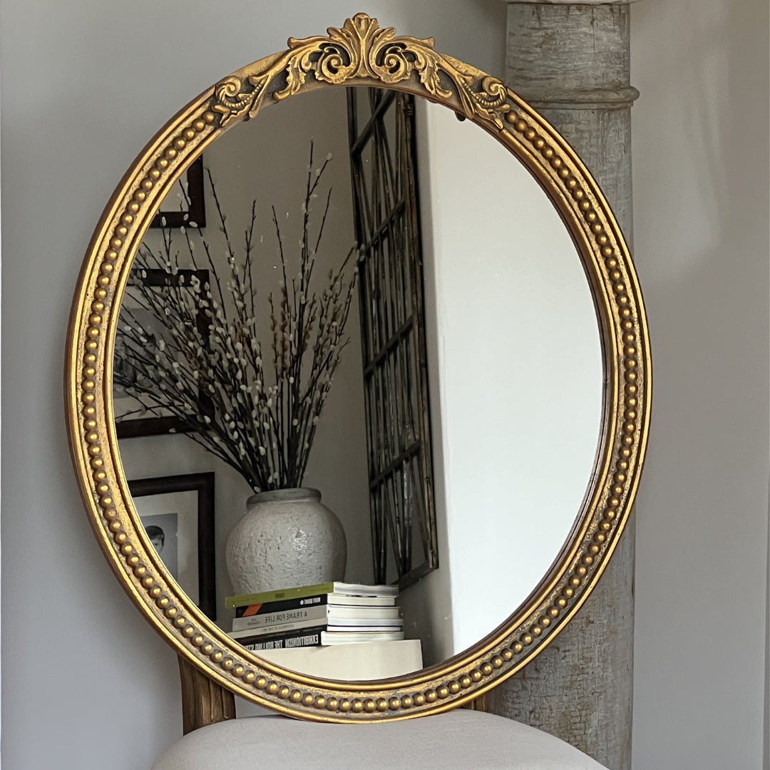 Objects & Accessories - Marais Mirror, Oval: French Gilt Gold Mirror With Elegant Details