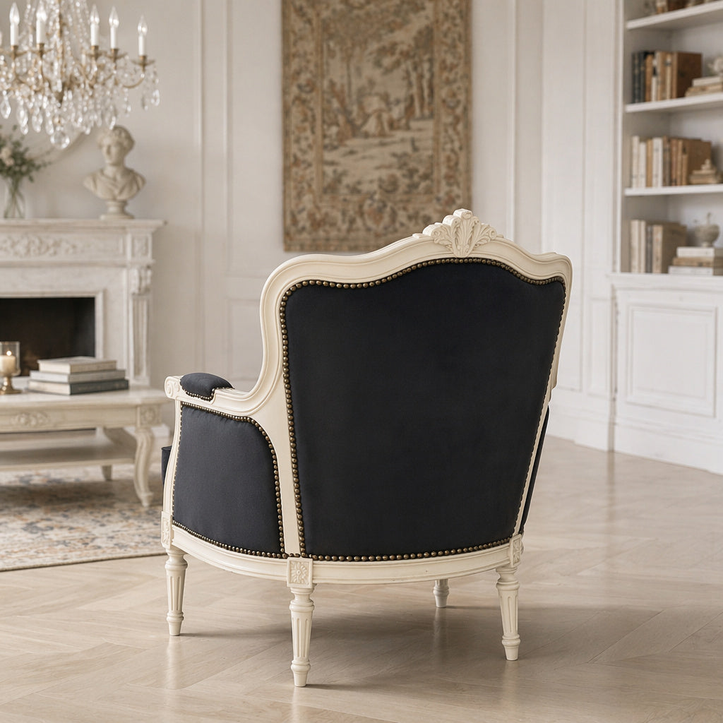 The Deauville Bergère Chair, Charcoal Velvet