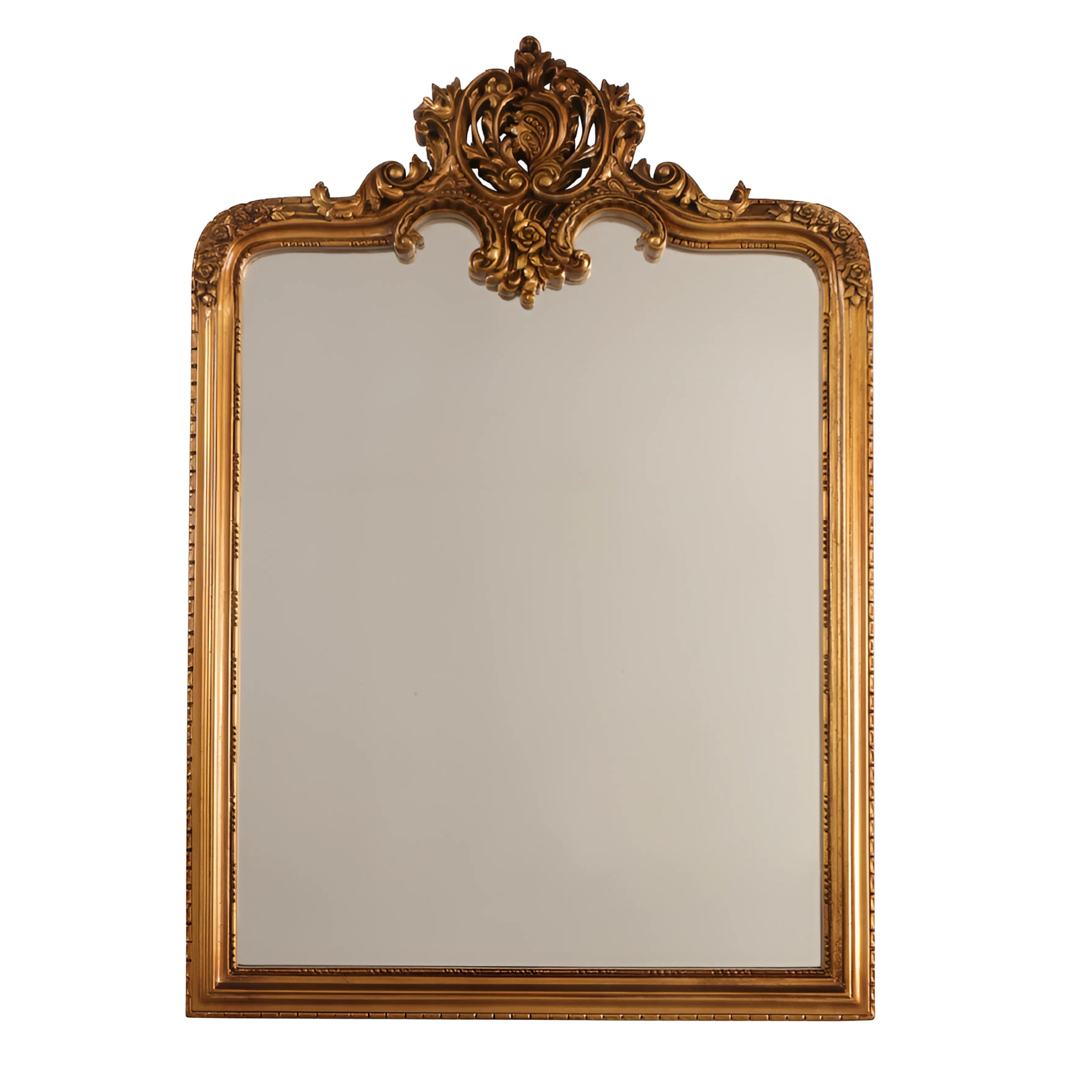 French antique-style gilt wall mirror with intricate carvings