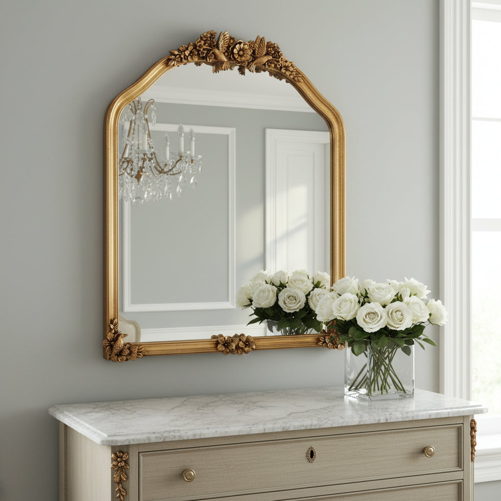 Le Jardin des Oiseaux Mirror | French Antique Gilt Gold Wall