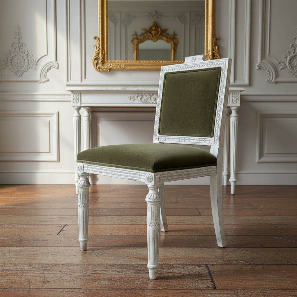 Gustavian Dining Chairs, Grey-Green Velvet