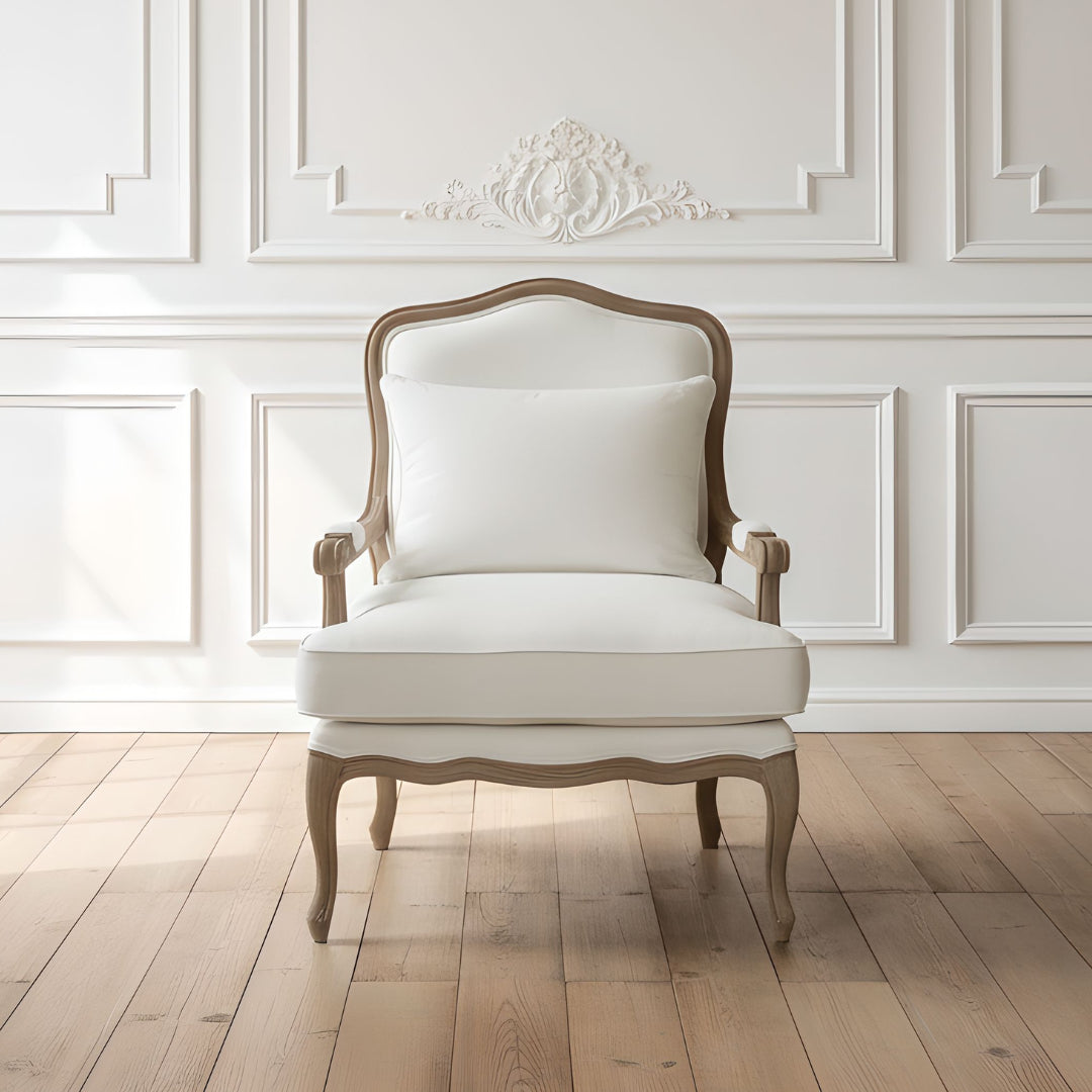 Reims Armchair White Linen Classic French Vintage Seating