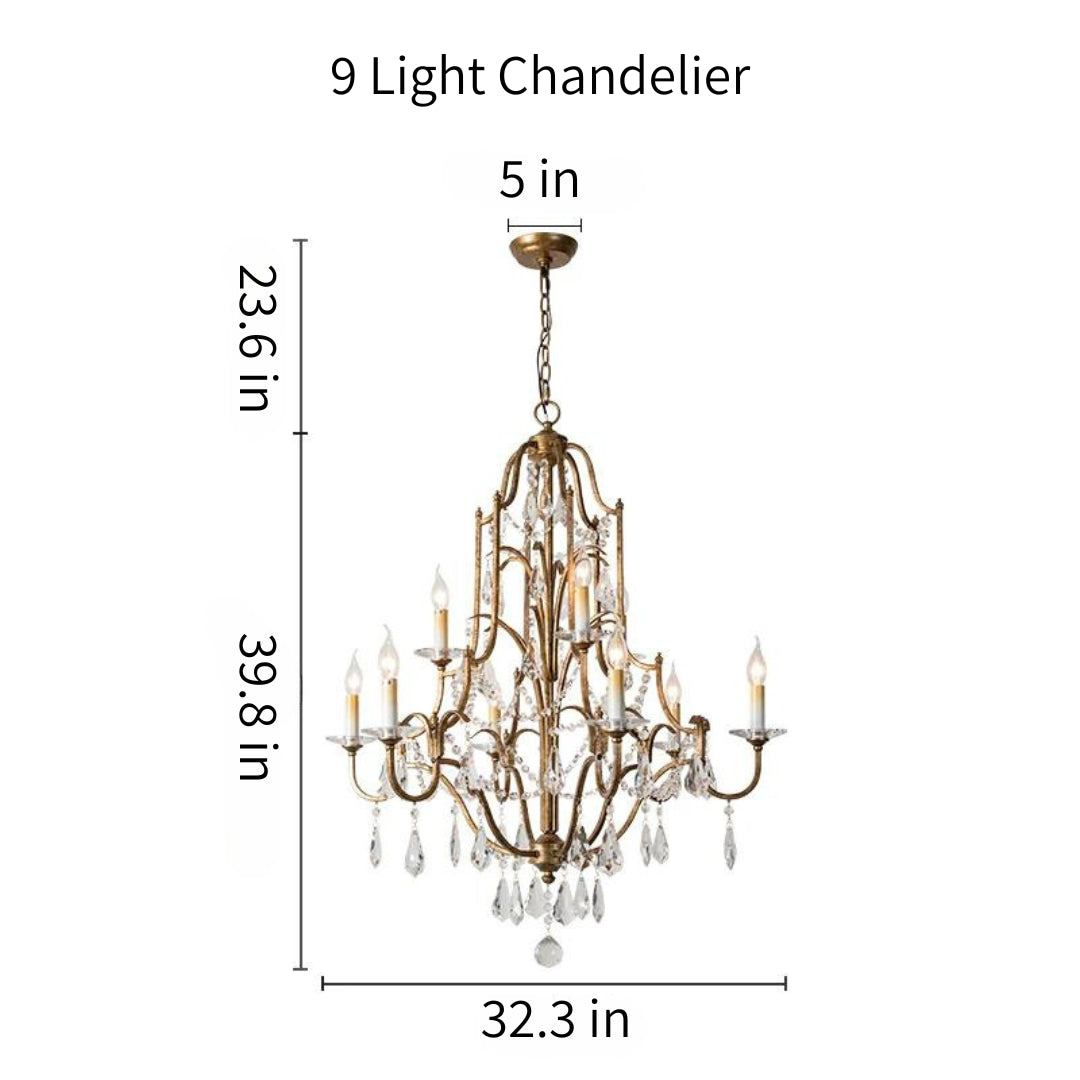 Élégance Gold and Crystal Chandelier (3 Sizes Available)