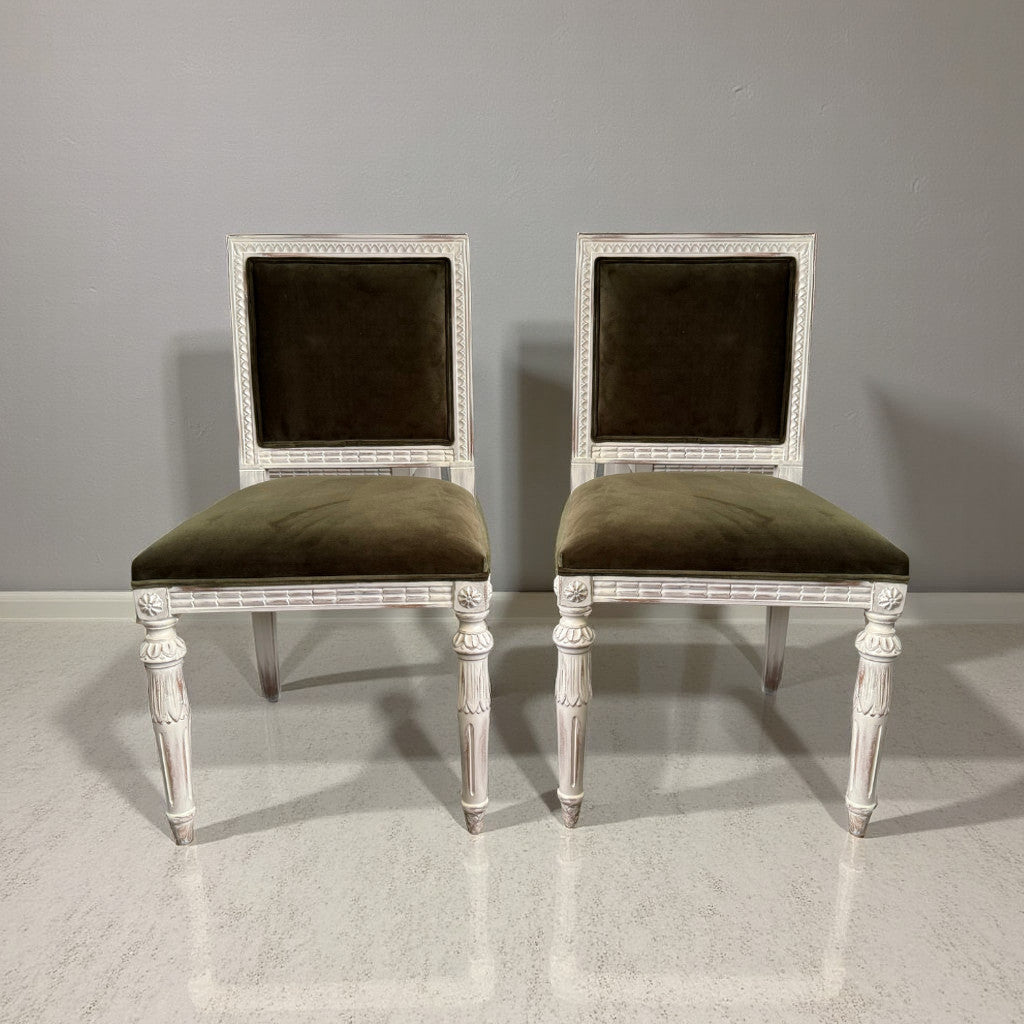 Gustavian Dining Chairs, Grey-Green Velvet