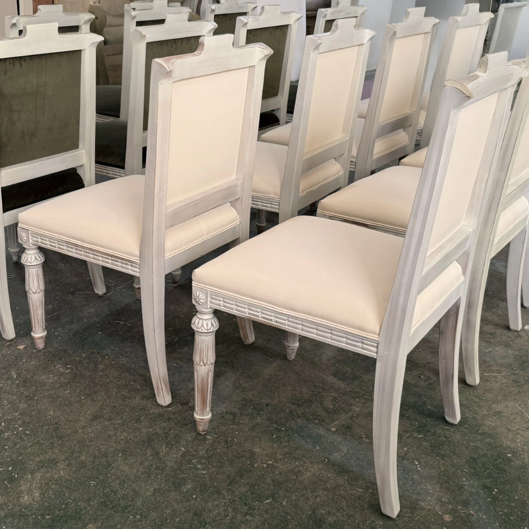 Gustavian Dining Chair, White Linen
