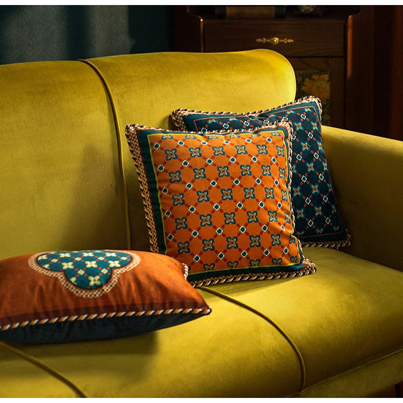 Velvet Quatrefoil Geometric Throw Pillows