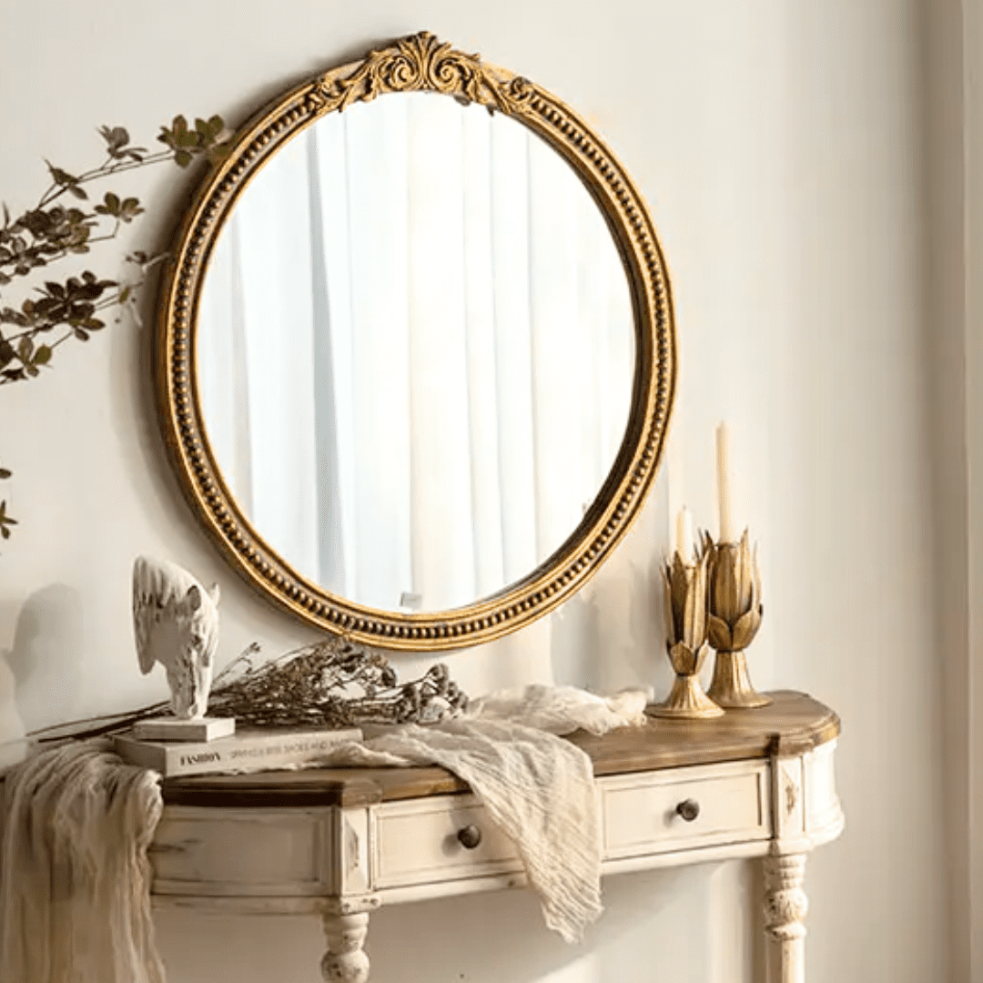 Objects & Accessories - Marais Mirror, Round: French Gilt Gold Mirror With Elegant Details