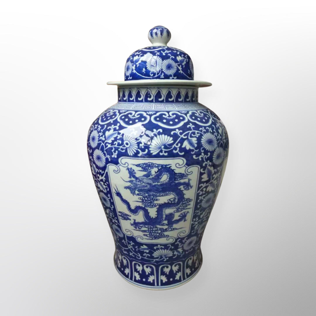 Chinoiserie Ginger Jar, Blue & White Dragon