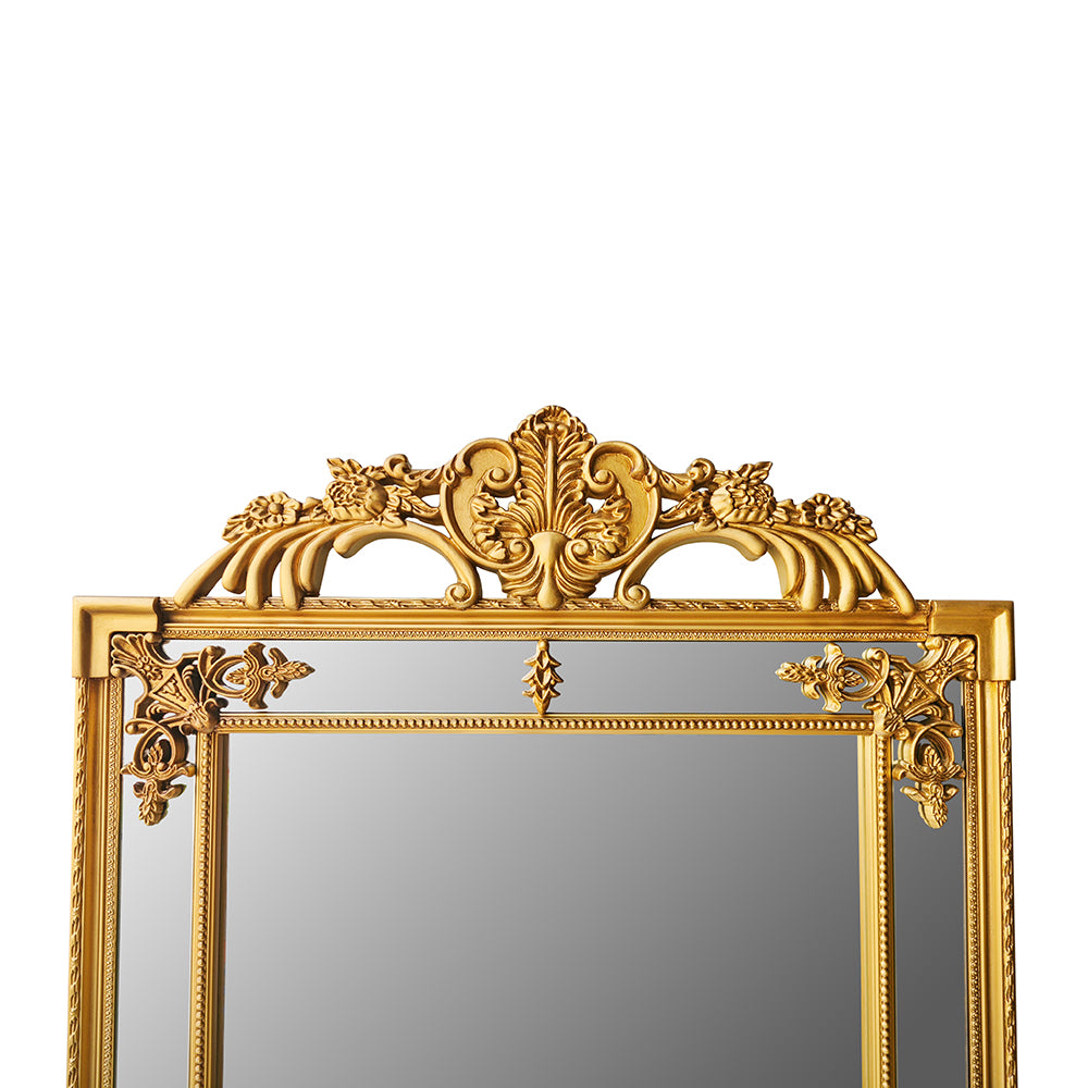 Manon Mirror: French Gilt Gold Floor Mirror with Intricate Carvings