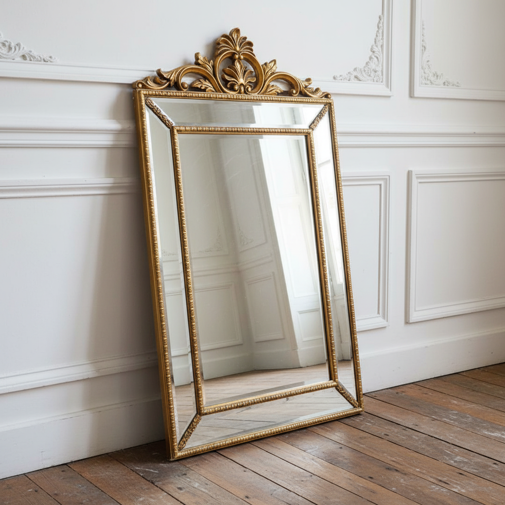 Villecerf Mirror, French Gilt Gold Mirror with Intricate Carvings