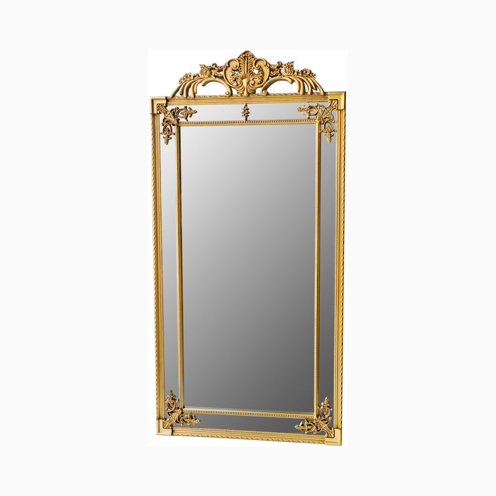 Manon Mirror: French Gilt Gold Floor Mirror with Intricate Carvings