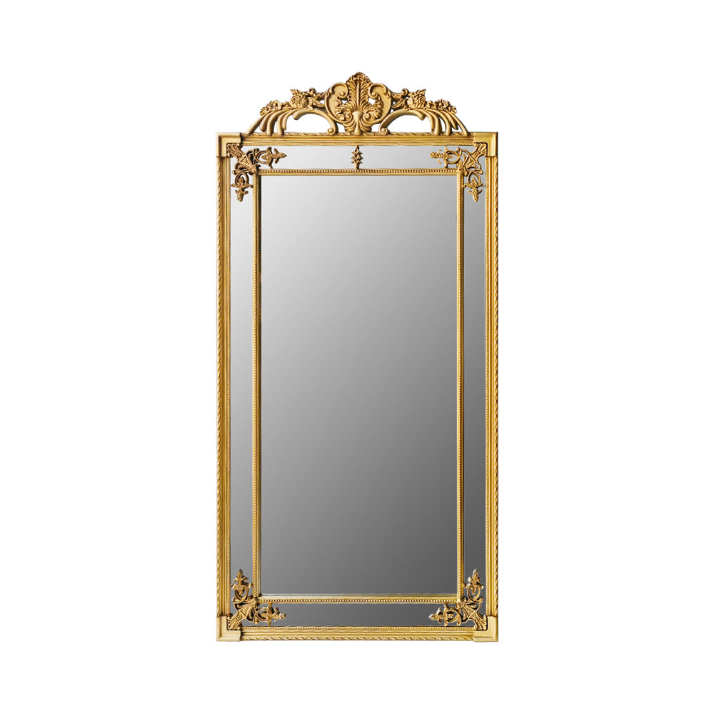 Manon Mirror: French Gilt Gold Floor Mirror with Intricate Carvings