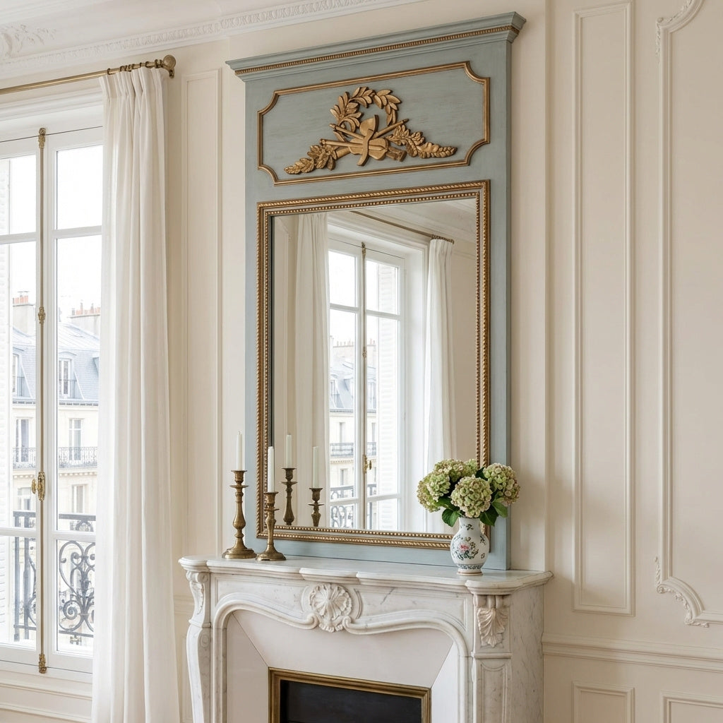 Orpheus Mirror - Antiqued Blue-Grey