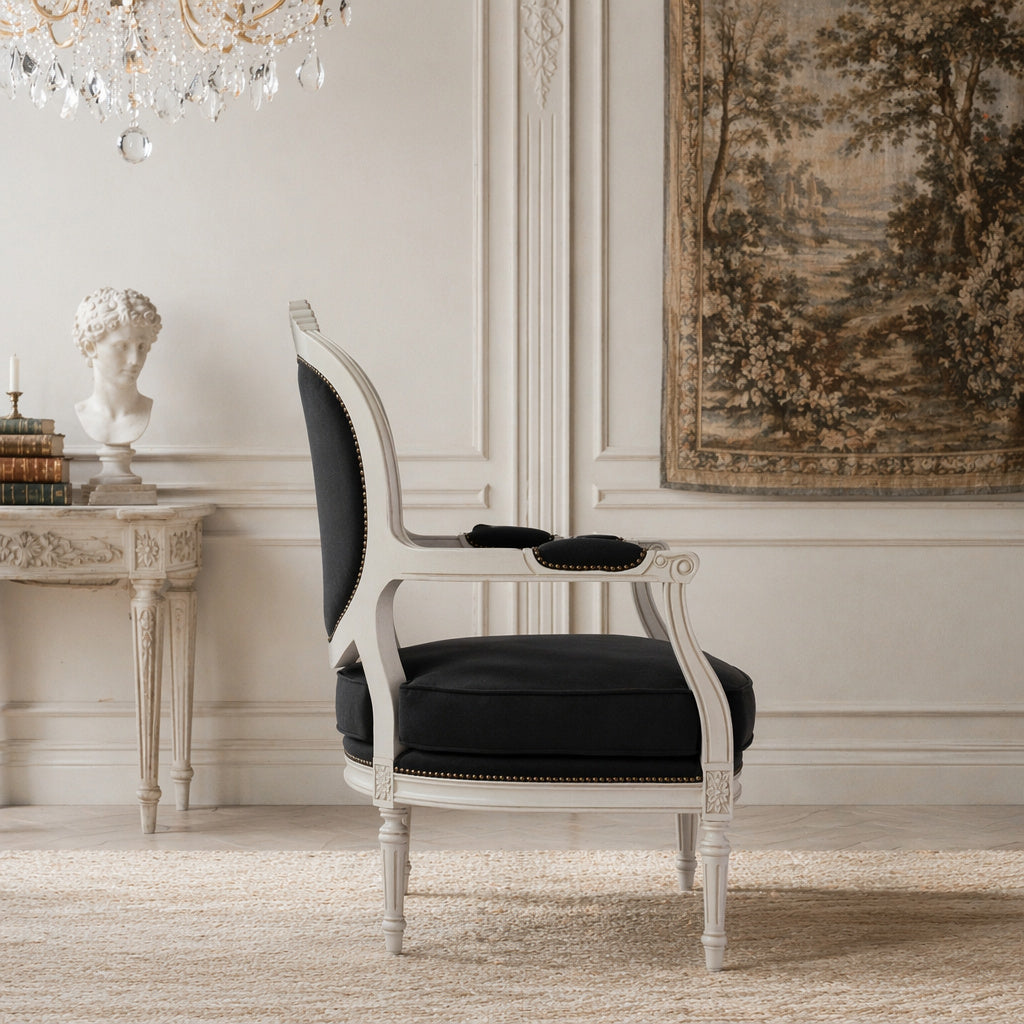 The Deauville Louis Chair, Charcoal Velvet