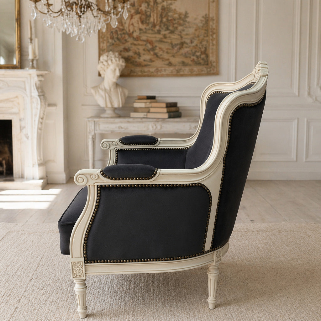 The Deauville Bergère Chair, Charcoal Velvet