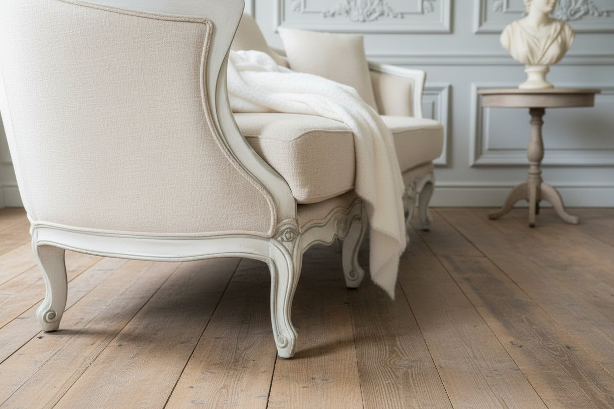 Jacqueline Sofa 87″ Linen Sofa | Hand-Carved Elegant French Sofa