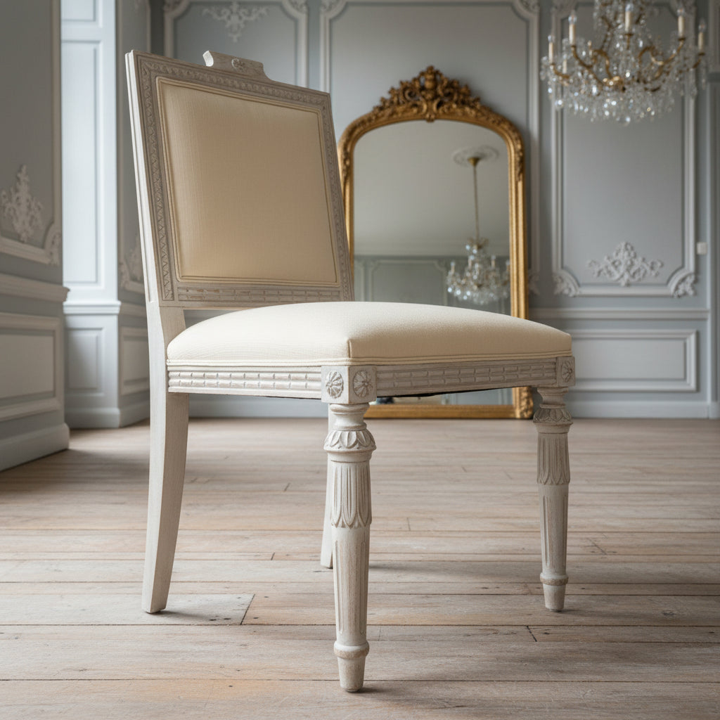 Gustavian Dining Chair, White Linen