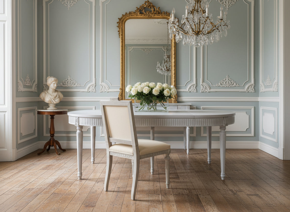 Gustavian Dining Chair, White Linen