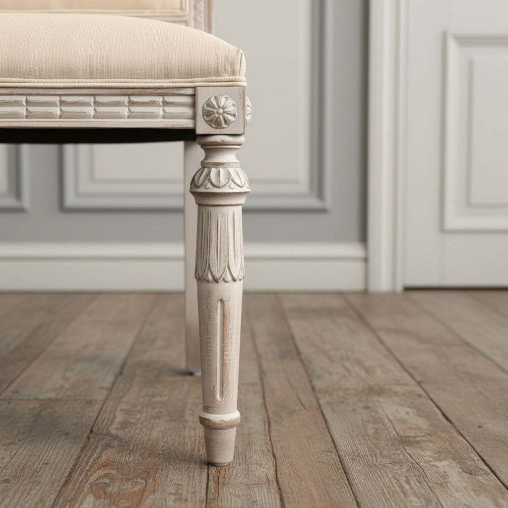 Gustavian Dining Chair, White Linen