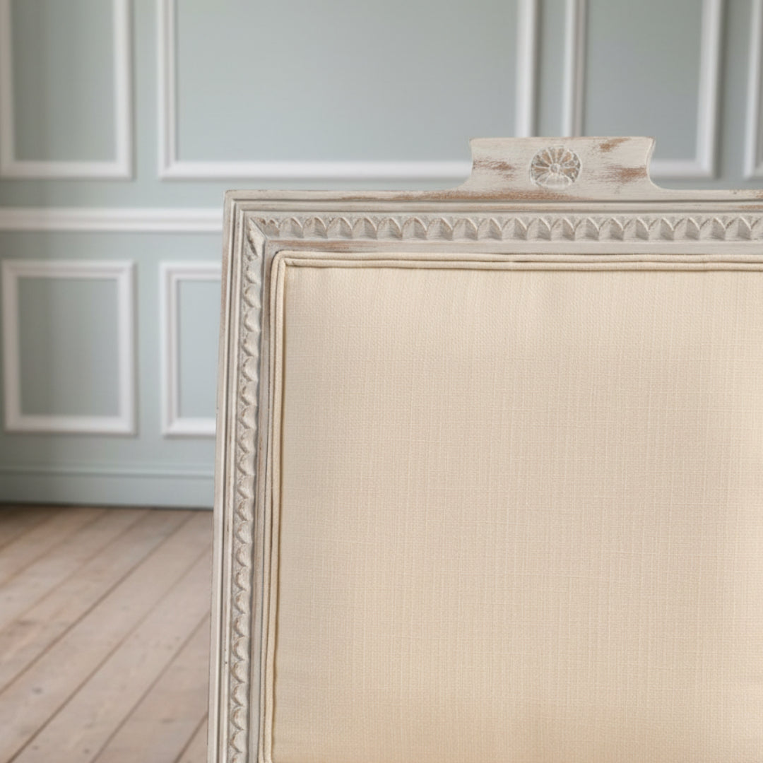 Gustavian Dining Chair, White Linen