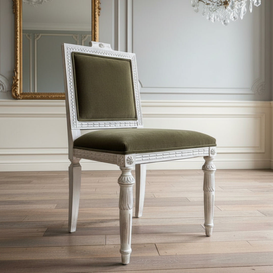 Gustavian Dining Chairs, Grey-Green Velvet