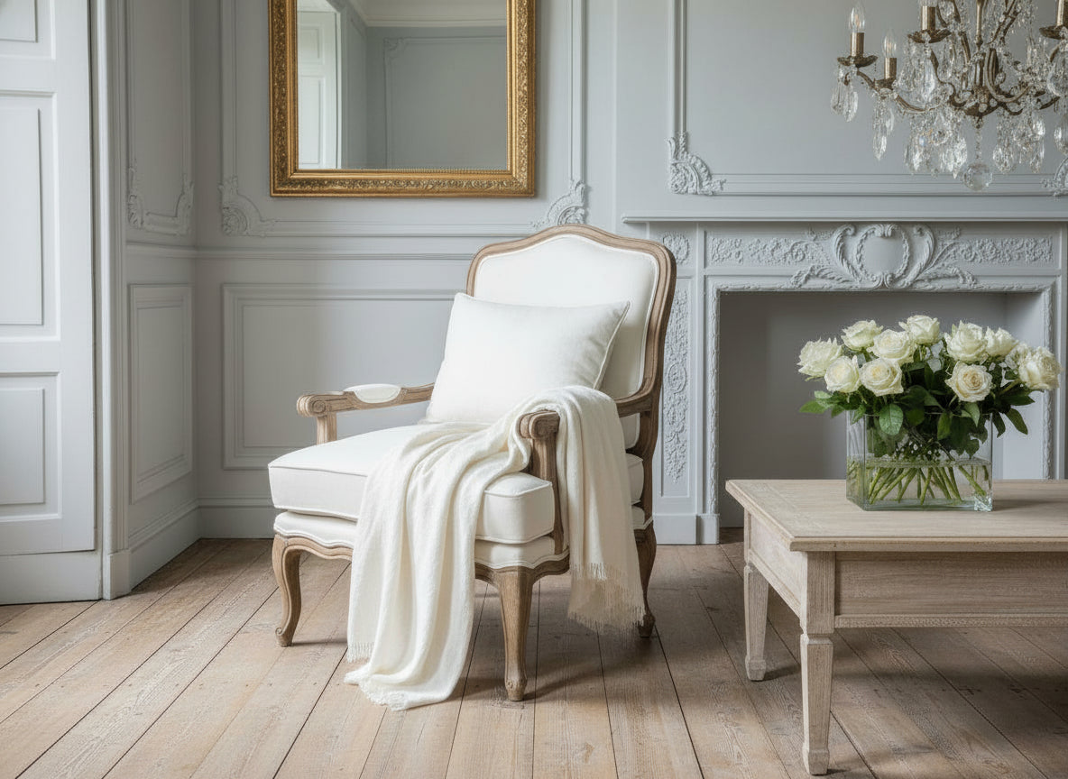 Reims Armchair White Linen | Classic French Vintage Seating