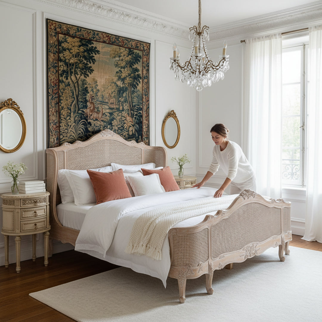La Reine Queen Bed Frame | Elegant French Cane Bed | Luxury Hand