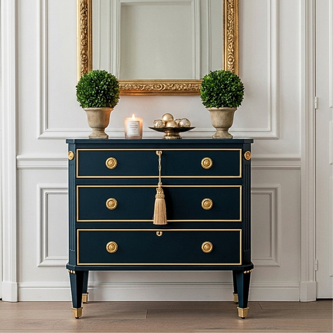 blue and gold dresser Gustavian 3 Party wear 2025 Fav color of the including courier company tags Color:Silver Gold