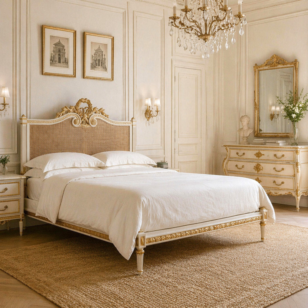 Isabelle Gilt Cane Bed, Queen Size