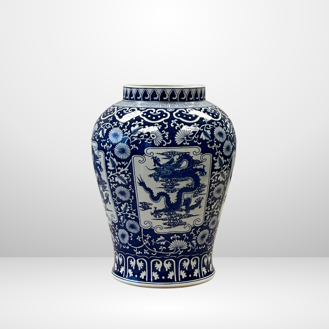 Chinoiserie Ginger Jar, Blue & White Dragon