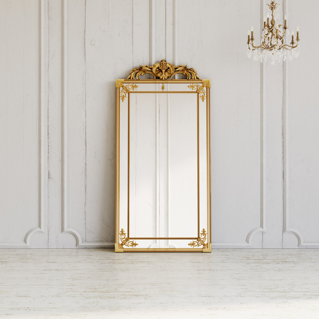 Objects & Accessories - Manon Mirror: French Gilt Gold Floor Mirror With Intricate Carvings