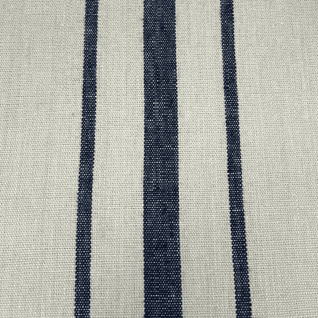 Furniture - Le Fermier Armchair,  Natural 100% Linen, Blue Stripe Grain Sack Pattern
