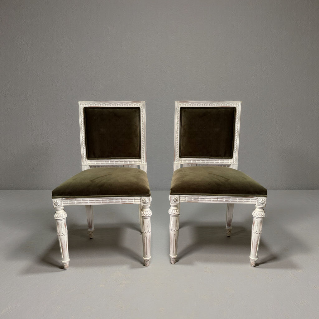 Gustavian Dining Chairs, Grey-Green Velvet