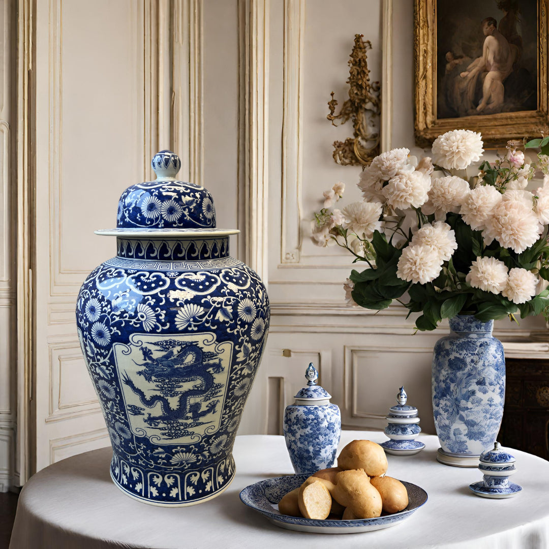 Objects & Accessories - Chinoiserie Ginger Jar, Blue & White Dragon