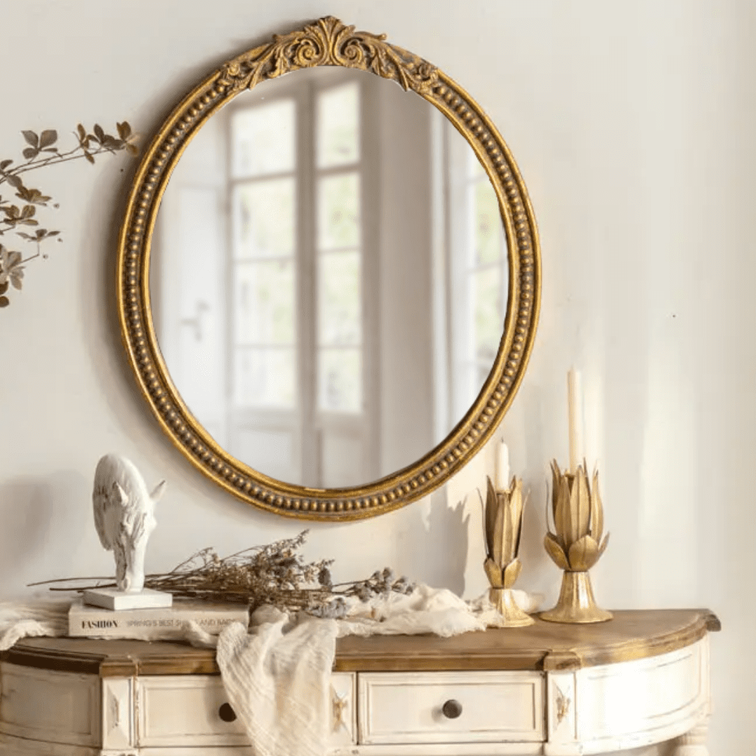 Objects & Accessories - Marais Mirror, Oval: French Gilt Gold Mirror With Elegant Details