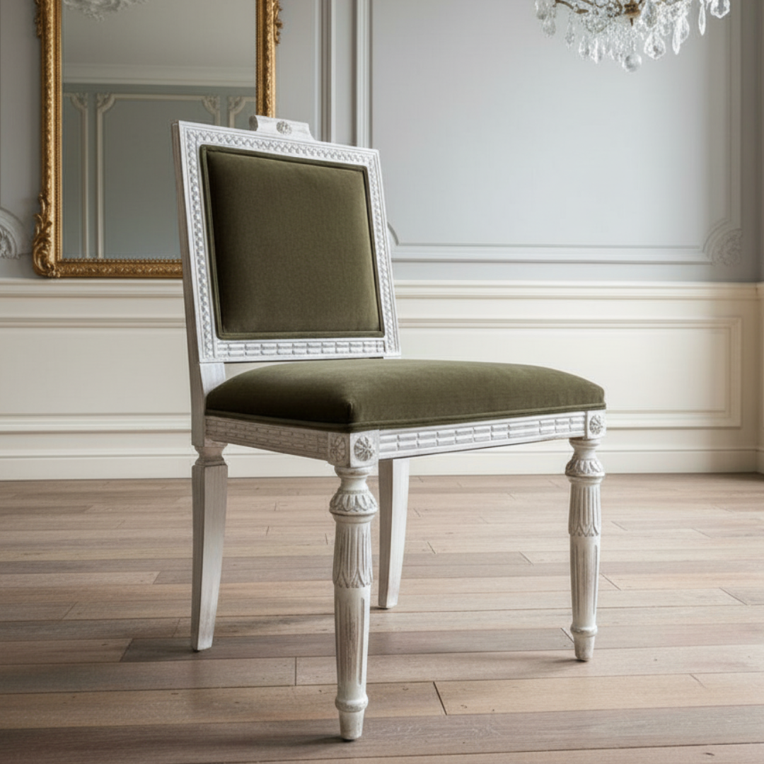 Gustavian Dining Chairs, Grey-Green Velvet