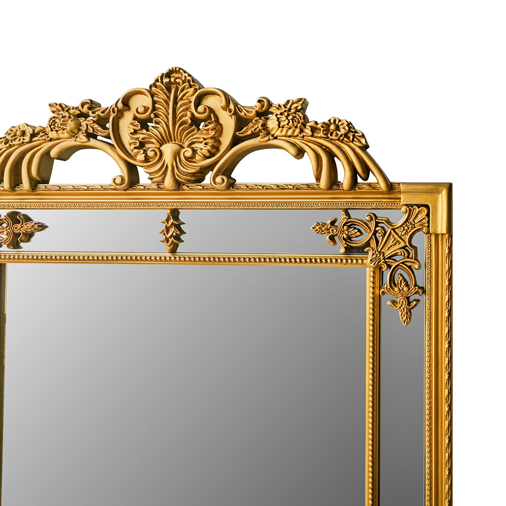 Manon Mirror: French Gilt Gold Floor Mirror with Intricate Carvings