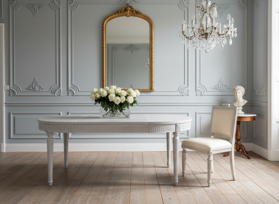 Gustavian Dining Chair, White Linen