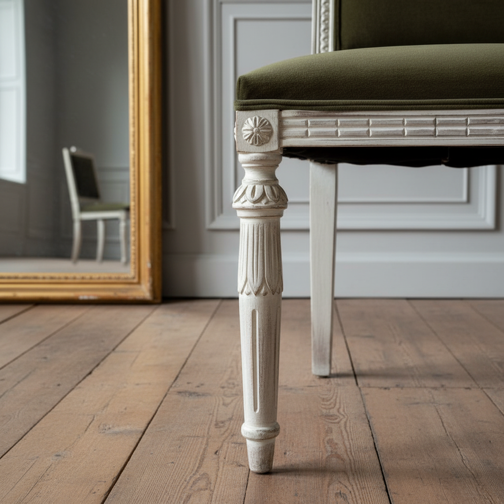 Gustavian Dining Chairs, Grey-Green Velvet