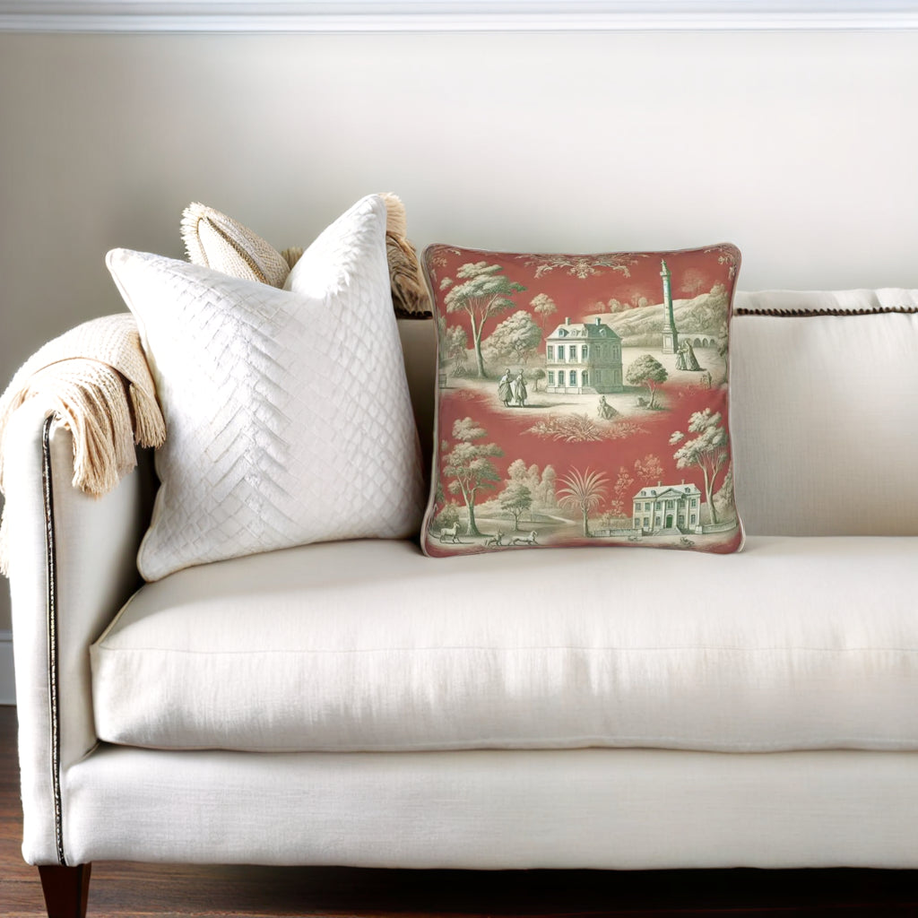 Soft Furnishings - Vert Corail French Toile Pillow - Square